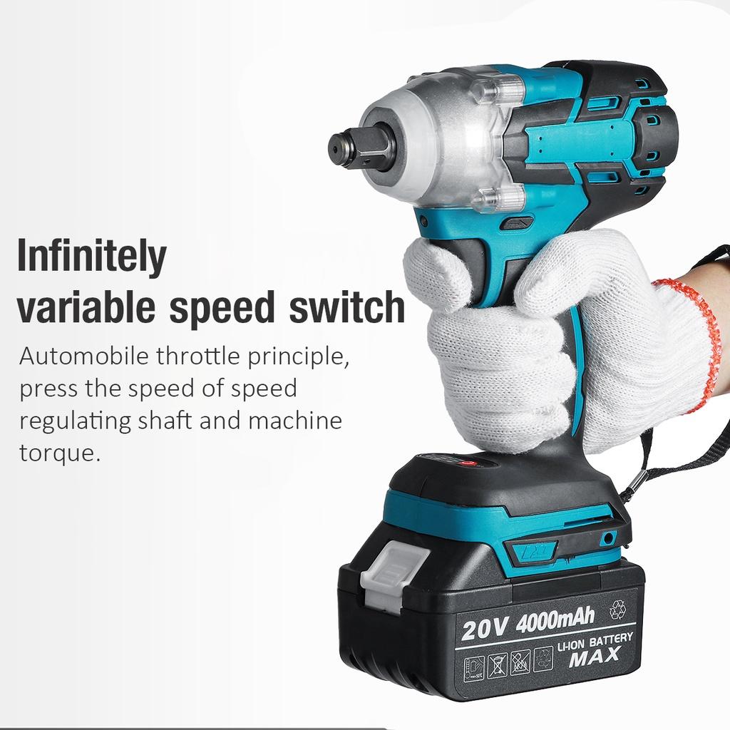 20V 520N.m Brushless Electric Impact Wrench Rechargeable 1/2 Socket Cordless Wrench Screwdriver Power Tools for Battery