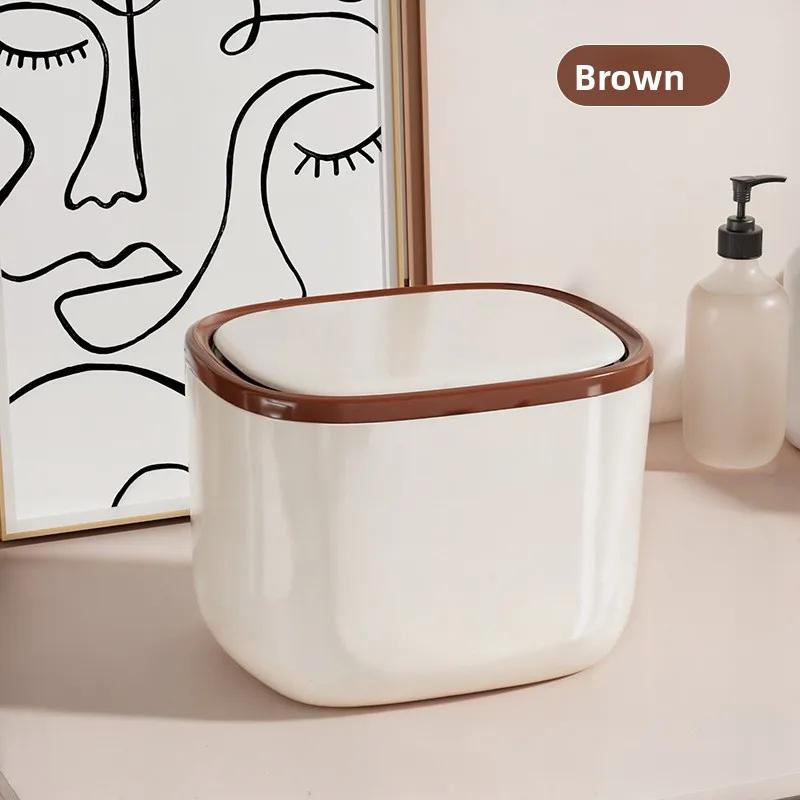 Desktop Trash Can Household Living Room Tea Slag Can Sealed and Partitioned with Larger Diameter Mini Press Storage Bin