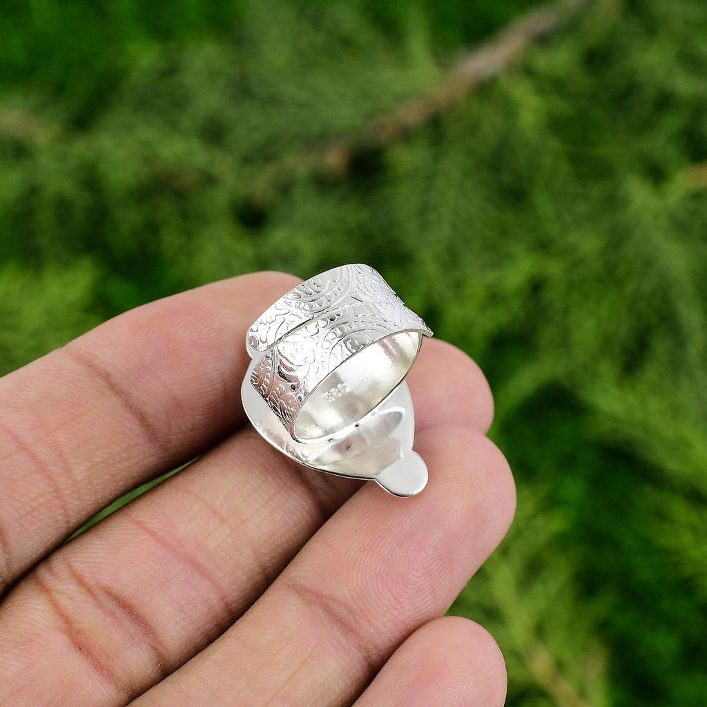 Natural Silver Leaf Jasper Gemstone Solitaire Adjustable Ring 925 Silver
