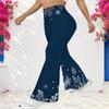 Women Plus Size High Waist Snowflake Printed Full Length Dark Navy Flared Pants