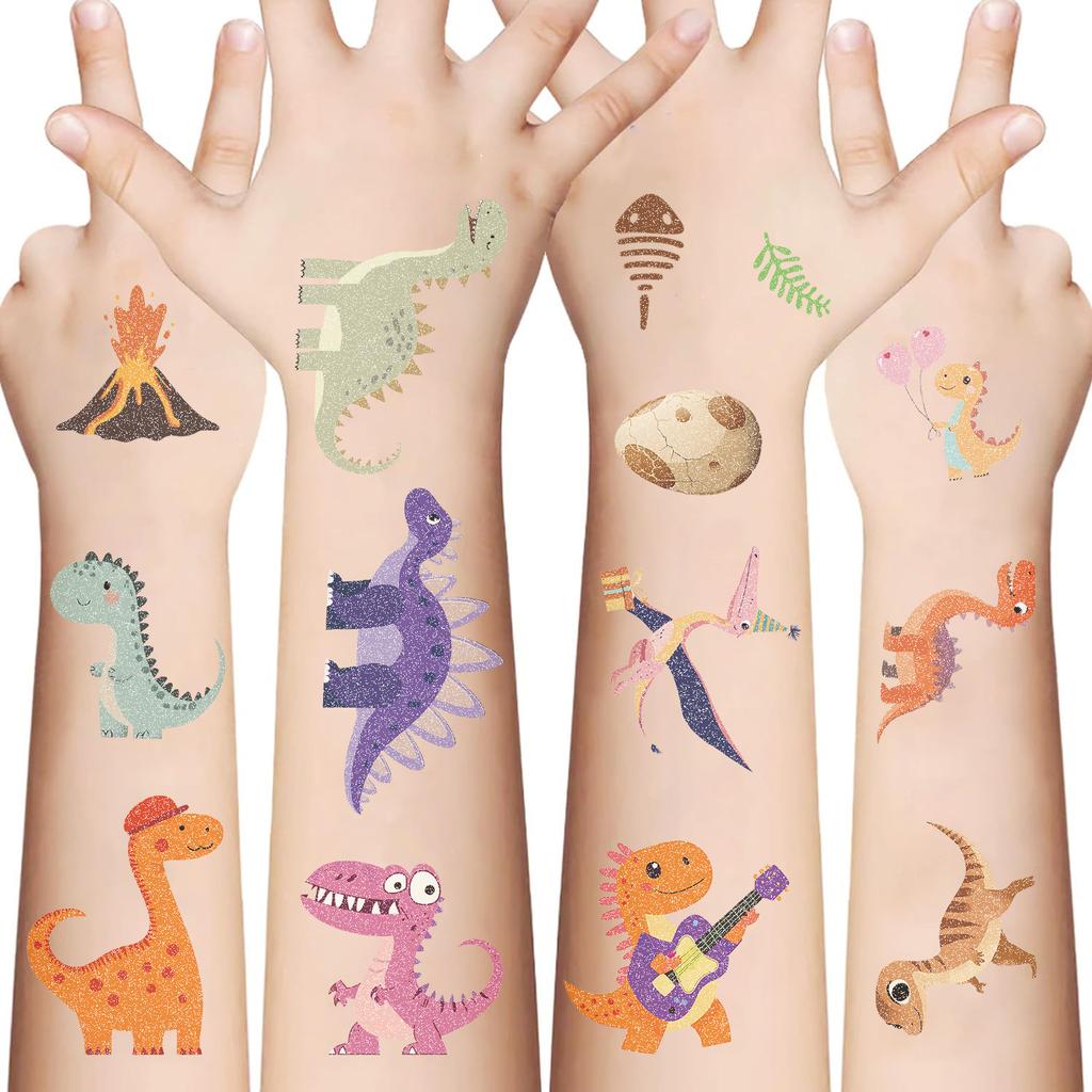 New Cartoon Dinosaur Series Flash Powder Tattoo Stickers Can Waterproof Children's Party Gifts Funny and Interesting