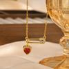Fashion Heart Zircon Paper Clip Necklace for Women,Gold Color Stainless Steel Flat Rolo Chain Necklaces,Chic Jewelry Gifts