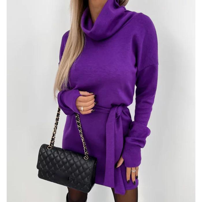 

Водолазка Пояс С длинным рукавом Осень и Зима Y2K Ретро Мода Эстетика Клубная Вечеринка Сексуальная Женщина Ретро Девушка Одежда Черное Платье 3XL фиолетовый