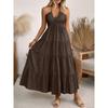 2026 Summer Hanging NeckPleated Elasticity Dress Loose Vacation Style A-line Dress Fashion Backless Slim Fit Sweet Dress Solid Color Clothing