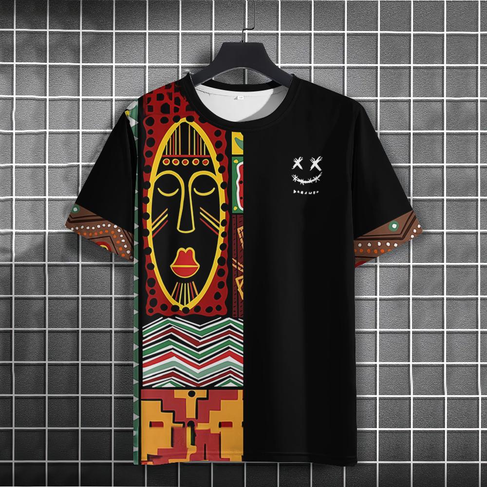 

Винтажная мужская футболка с этническим принтом, повседневная летняя уличная одежда с короткими рукавами и круглым вырезом, мужская свободная толстовка, дышащая мужская одежда 6xl