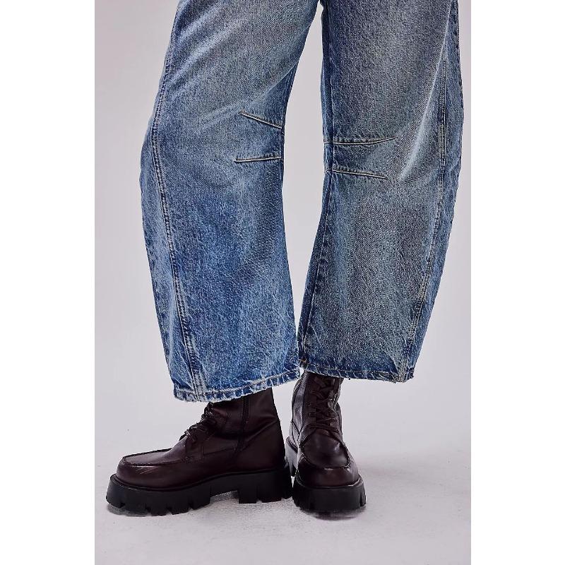 Wide Leg Loose Jeans,Women's Mid-Low Waist Washed Jeans