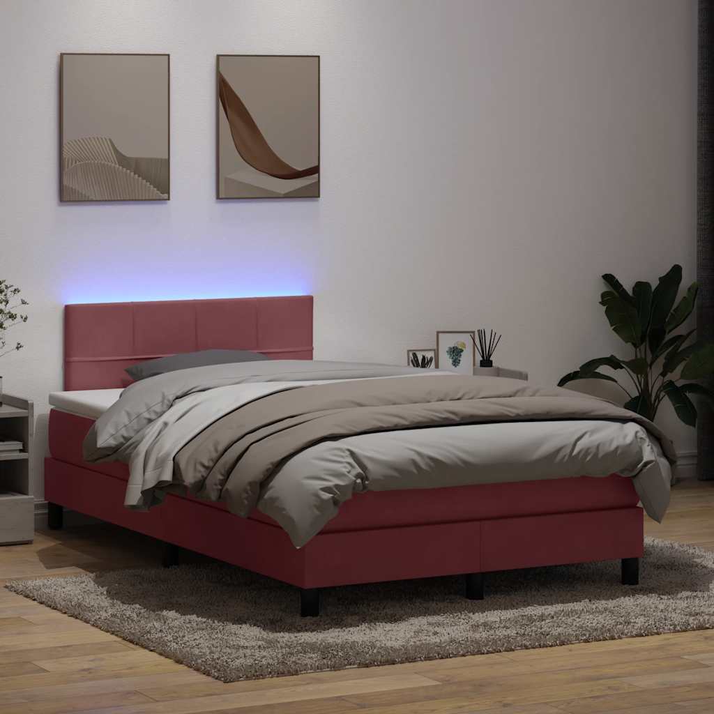 Box Spring Bed with Mattress & LED Lighting Pink 120 X 220 Cm Velvet