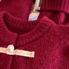 New Red Round Neck Long-sleeved Cardigan Winter New Button Design Knitted Sweater Top Trendy