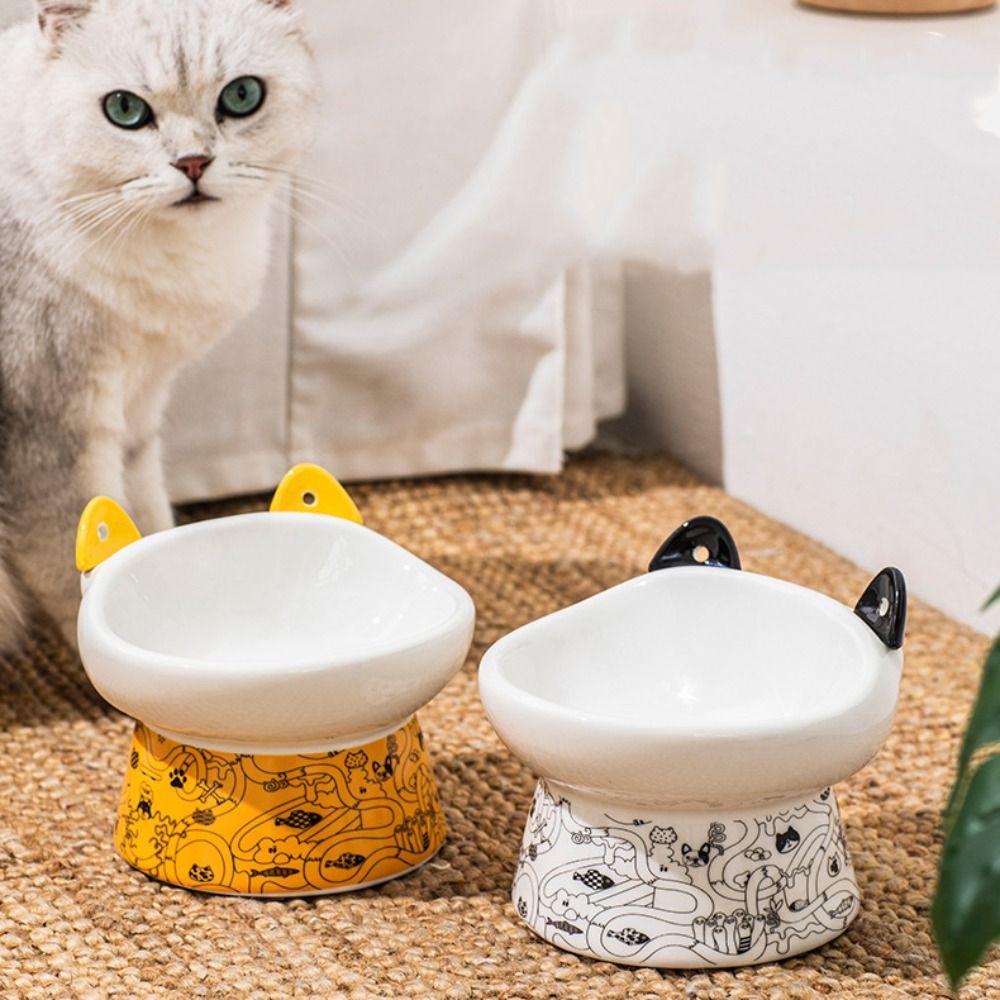 Large Capacity Pet High Foot Bowl Non-slip Dog Food Feeding Basin Ceramic Cat Bowl  Kitten Puppy