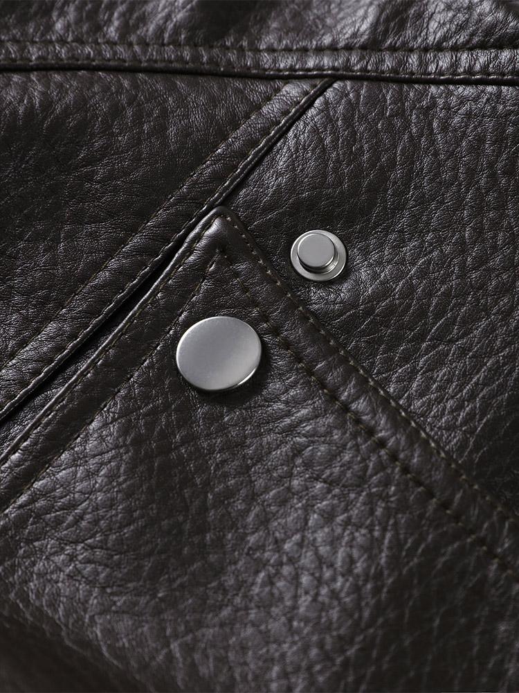 Ladies' Waist Cinched Lapel Leather Jacket Women's Brown Zipper Leather Jacket Windproof Jacket Fashion Style Autumn and Winter