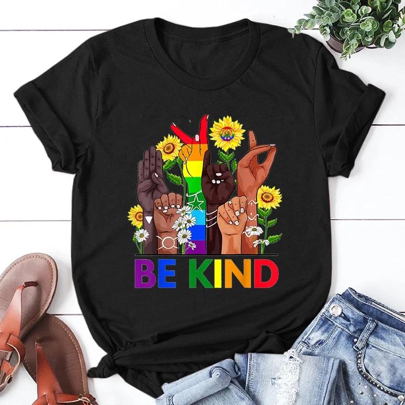 Cool Lgbt Be Kind Graphic Graphic Printed T Shirt Women Fashion Personality Short Sleeve Casual Streetwear Round Neck Shirt Tee