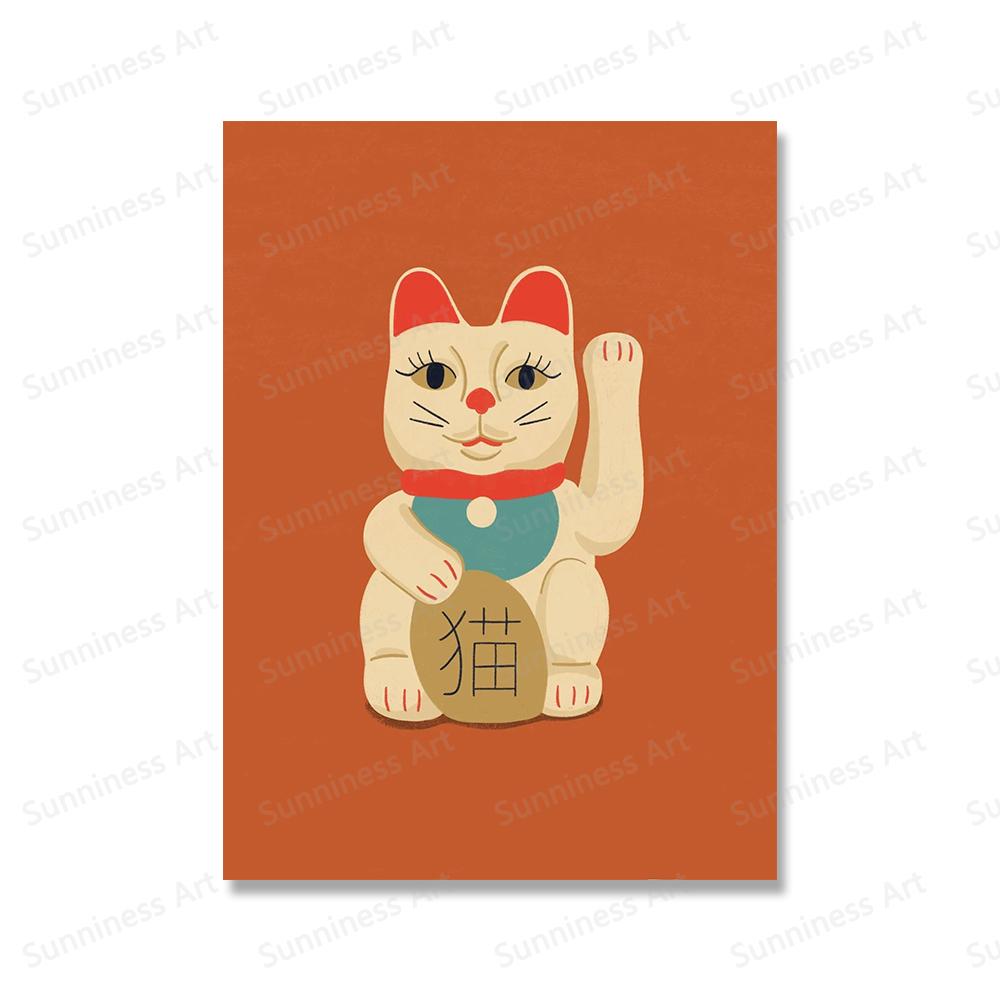 

Японские счастливые кошки, настенное искусство, ботанические цветы, ваза, плакат и принт, абстрактные фотографии животных для дома, спальни, гостиной, декора 21x30cm No Framed чёрный