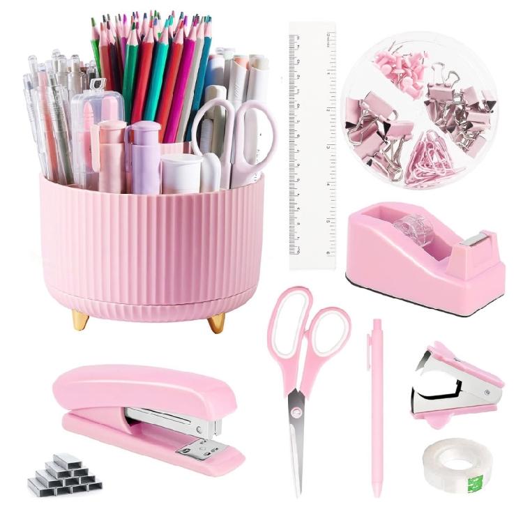 

Large Capacity Pen Holder Paper Clips Tape Holder Staple Remover Scissors School Supplies for Student 1