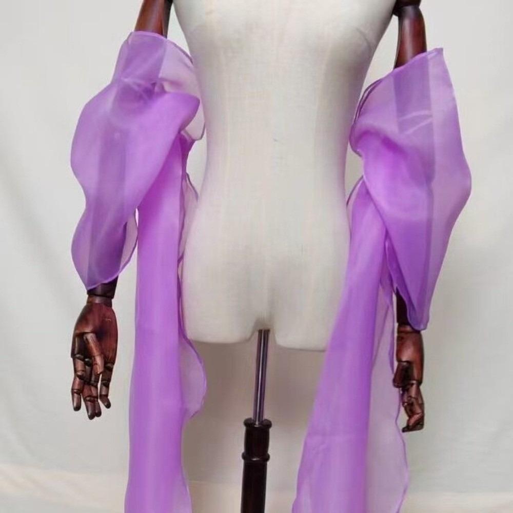 Fluffy Bridal Arm Sleeves Seethrough Ribbon Wrap Sleeves Puff Sleeves Wrap  Dance Dress Accessories