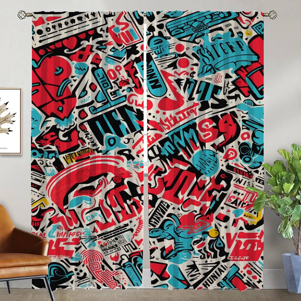 Graffiti Kunst Moderne Wohnzimmer Vorhänge für Kamera Tüll für Schlafzimmer Heim Innenvorhänge 2 Stück Halloween Dekoration Kind