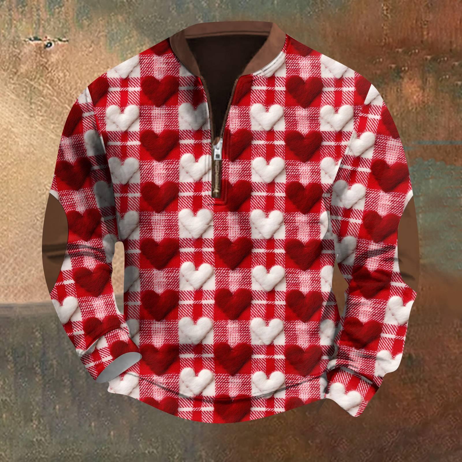 

Чоловічий ретро повсякденний світшот з 3D прострочкою та принтом до Дня святого Валентина XL винний