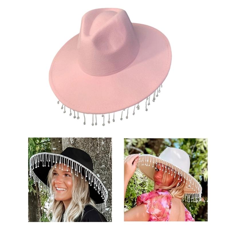 Bridal Cowboy Hat Glinting Tassels Western Cowgirl Hat for Women Girl Photo Props Shimmering Cowgirl Hats Party