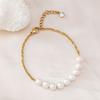 Steel Chain Pearl Bracelets Gold Color Beads Bracelets Dainty Simple Thin Pulseras  Party Wedding