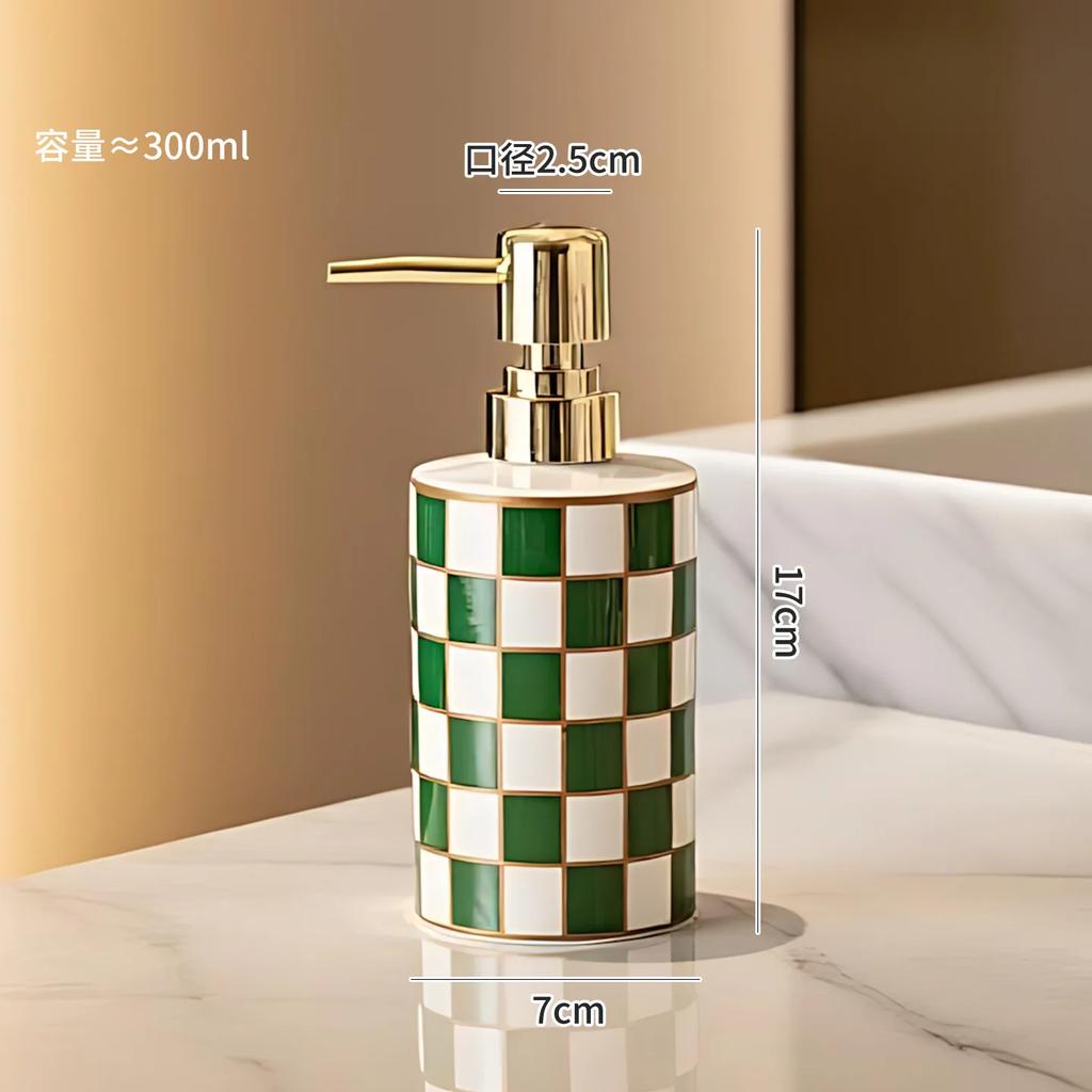 Creative Black and White Checkered Ceramic Lotion Bottle Toothbrush Holder Home Shampoo Refill Bottle Press-type Soap Dispenser