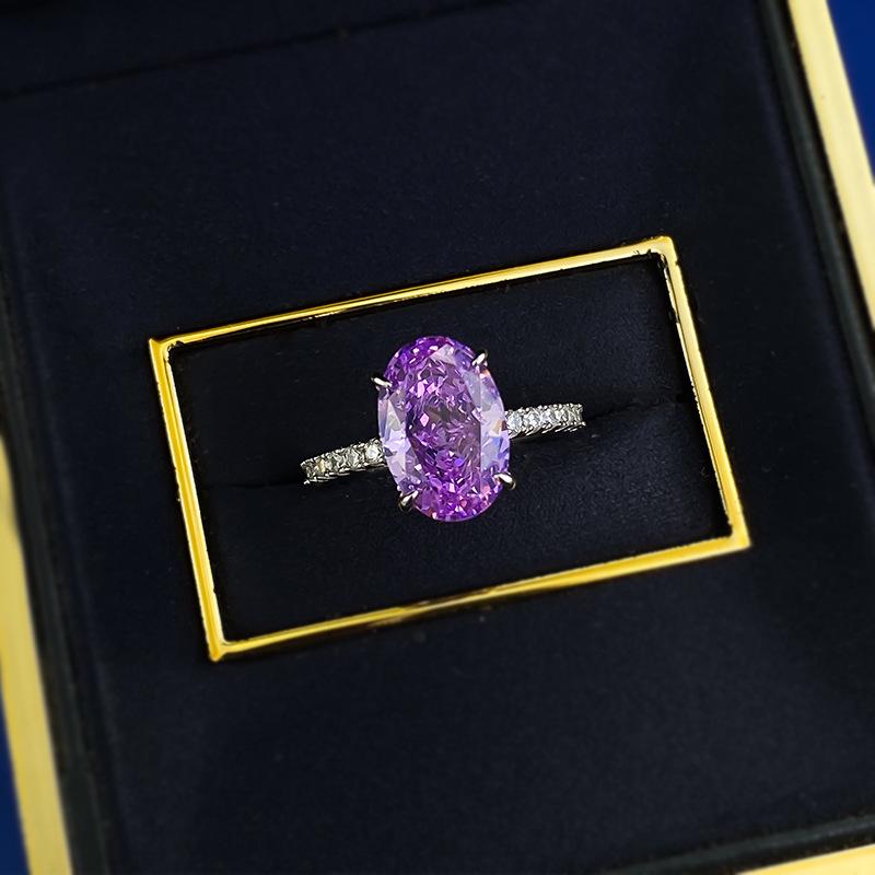 Mijing Jewelry S925 Silver Purple Diamond Oval Radiant Ring for Women