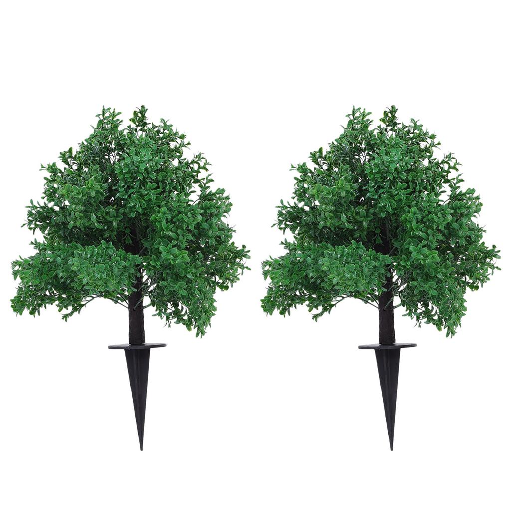 2pcs Artificial Boxwood Topiary Ball Tree Faux Bushes Shrubs with Ground Spike for Front Porch Outdoor Garden Decor