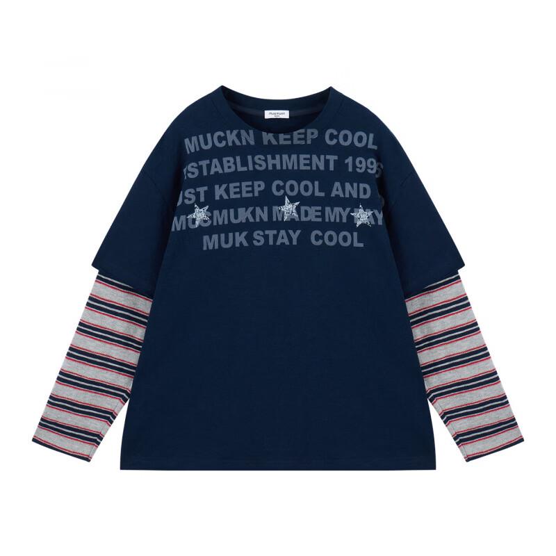 Mucmukn Boys' American Retro Fake Two-Piece Long Sleeve Cotton T-Shirt