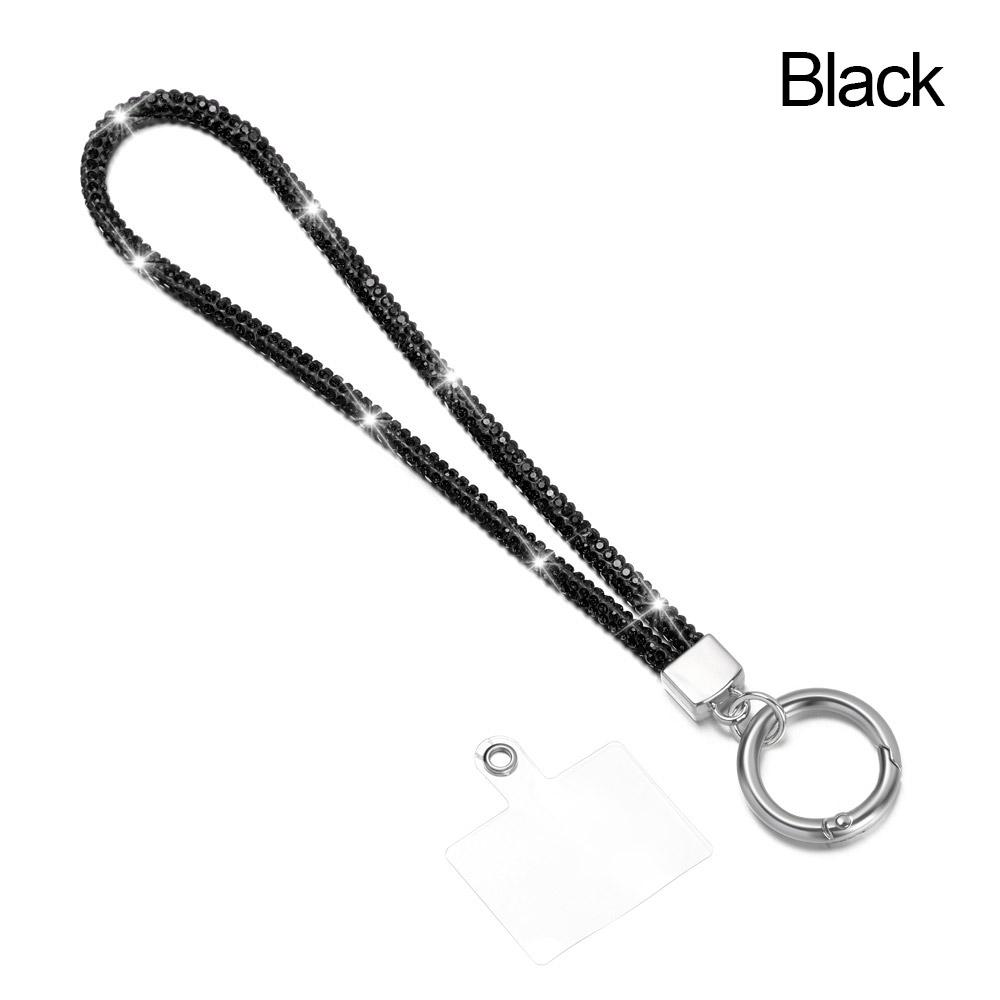 

Luxury Bling Bling Keychain Bright Rhinestone Phone Lanyard Wrist Straps Hanging Cord Diamond Crystal Anti-lost Rope чёрный