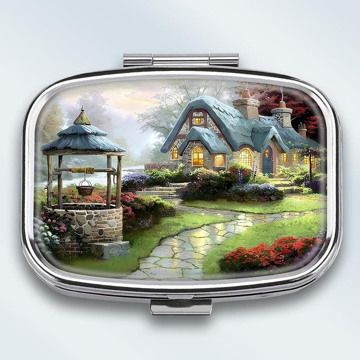 

Portable Pill Box with 2 Compartments, Mini Metal Medicine Organizer Case, Cute Printed Pill Container for Vitamins, Pills, Jewelry, Travel, Daily Use