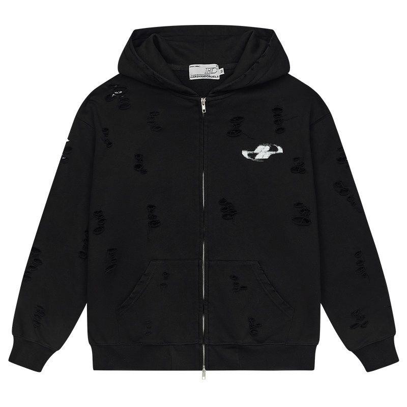 

Street Wash Hand-Damaged Cardigan Hoodie Washed Black S