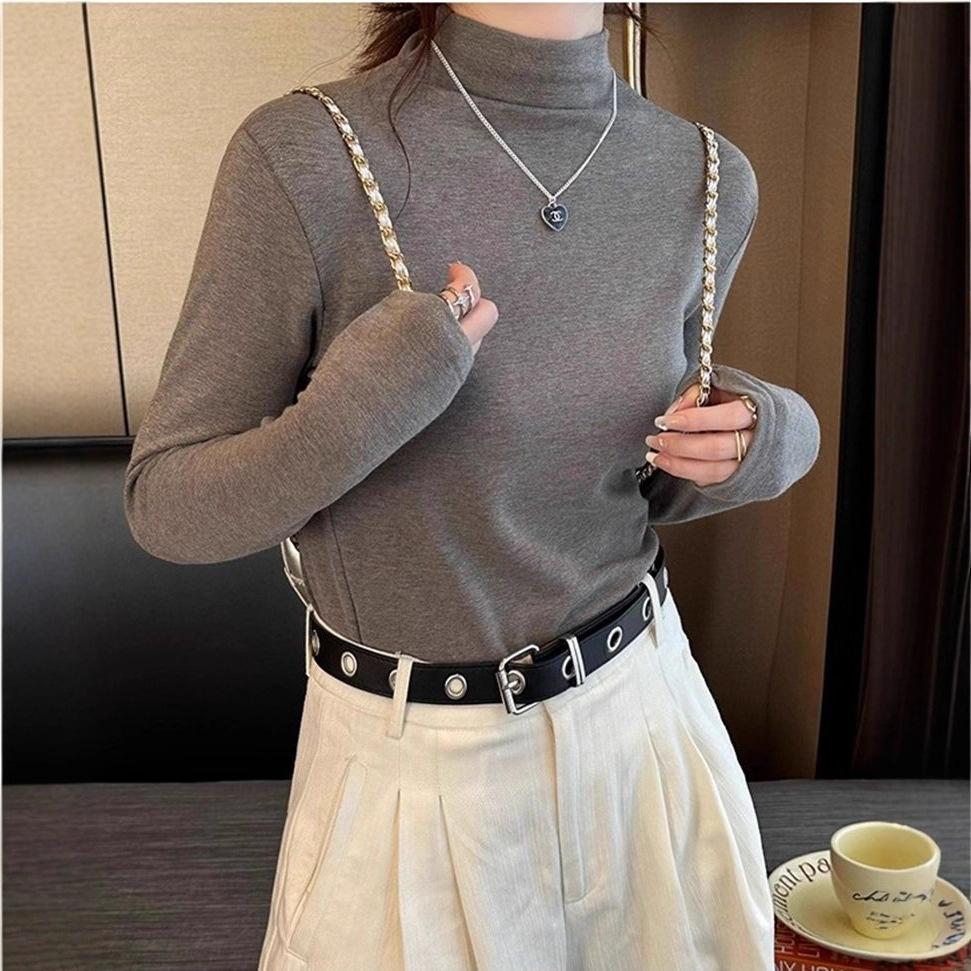 Women s 2025 High-End Chic Brushed Fleece Half-High Neck Long Sleeve Base Layer T-Shirt Extra Large