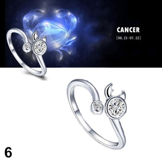 Men Women Silver Plated Constellations Adjustable Opening Ring Birthday Gift