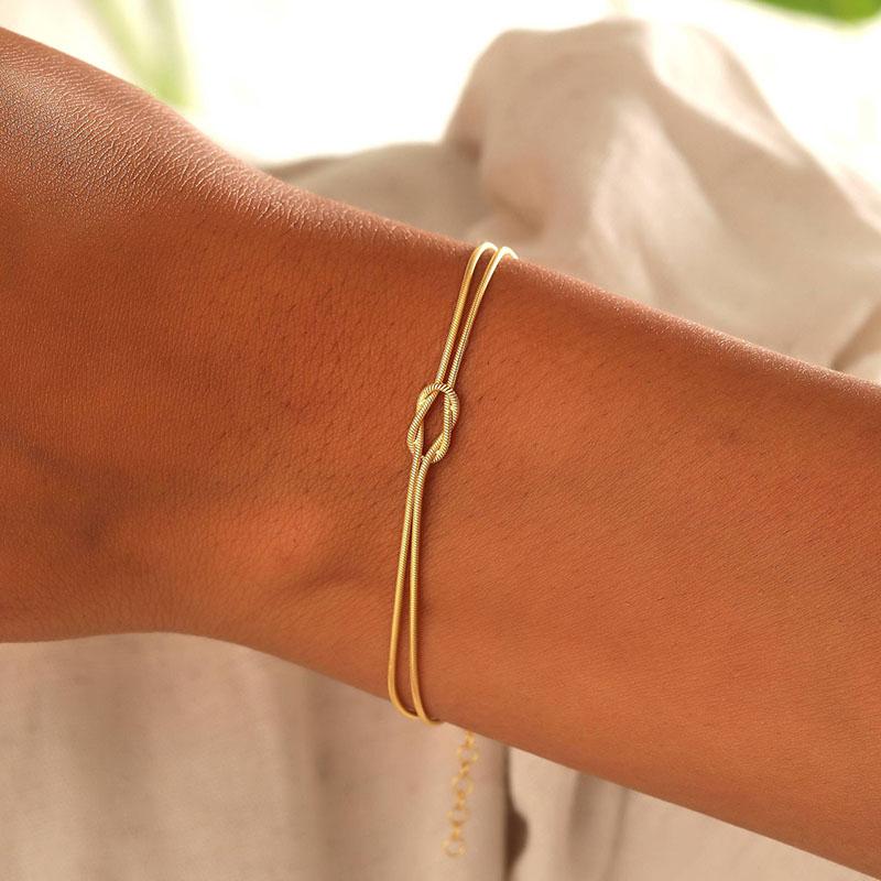 Stainless Steel Knot Snake Chain Handmade Knot Bracelet Gold Silver Color Valentine's Day Jewelry Gifts
