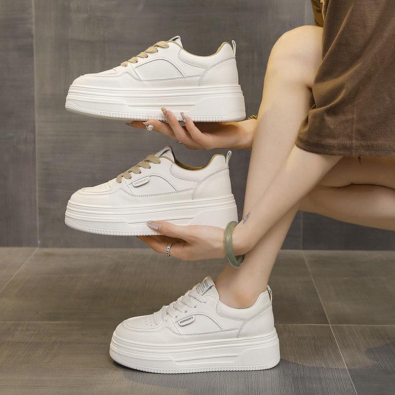 Thick-soled heightening little white shoes women's 2025 autumn new casual versatile board shoes round head lace-up sports and leisure shoes
