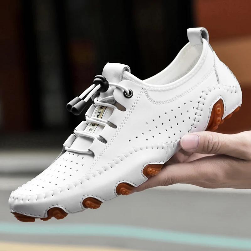 Fashion Men's Casual Summer Shoes Sneakers Men Genuine Leather New Outdoor Shoes Men Loafers Vintage Designer Leisure Big Size 38-47