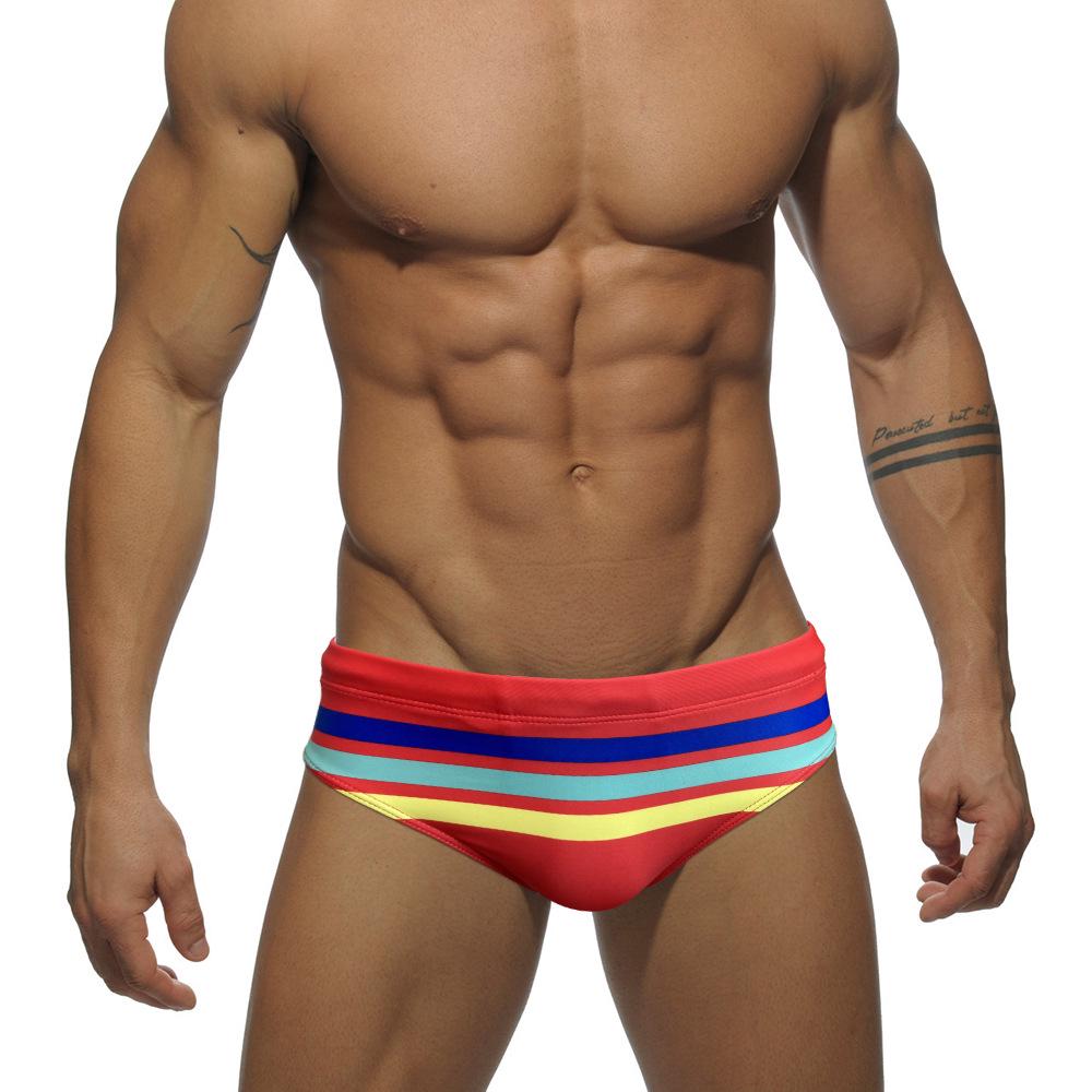 JESSBORN Men's Striped Swim Trunks - Stylish Youth Swimsuit for Beach, Pool, and Sports.
