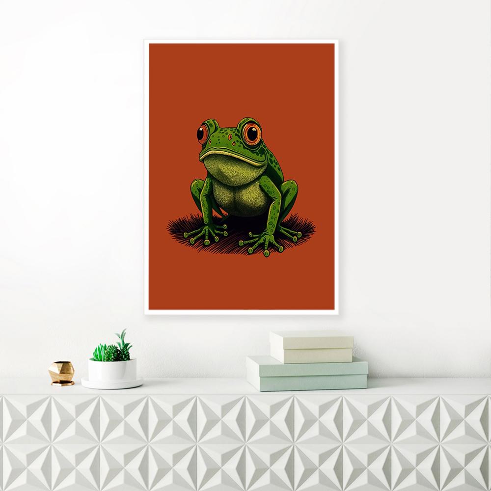 Retro Frog Wall Art Poster Retro Aesthetic Wall Decoration Red and Green Art Canvas Painting Bedroom Study