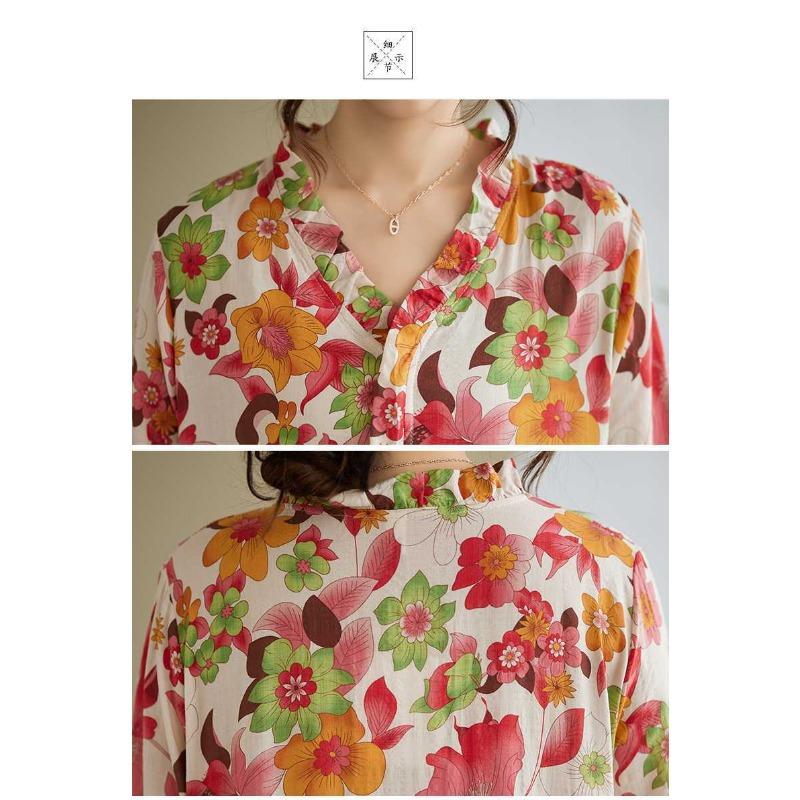 New Printed Loose Lace Long Sleeve Swing Long Dress