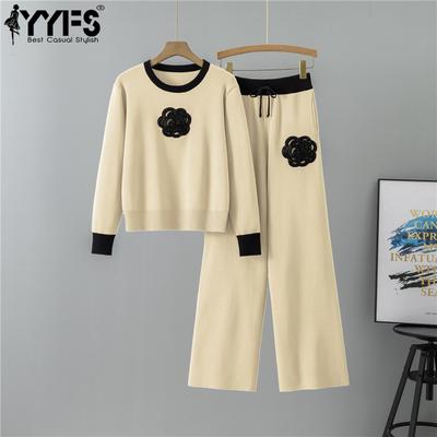 Women's Fashion Casual Spring Autumn Solid Color Print Long Sleeve O-Neck Trousers Pants Suits