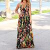 Women Dress Colorful Breathable Flower Printed Adjustable Straps Beach Dress for Party