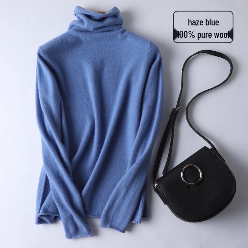 100% Pure Wool Slim Fit High Neck Sweater for Women - Autumn/Winter Fashionable Base Layer