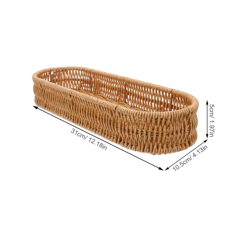 Rectangular Handwoven Imitation Rattan Kitchen Utensil Holder Flatware Organizer for Countertop Chopsticks Spice Jars Storage