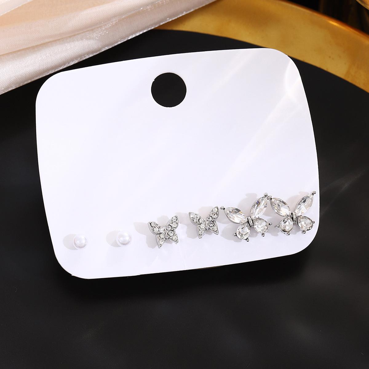 Korean Zircon Butterfly Pearl Earring Set – Elegant Autumn/Winter Luxury Jewelry Accessory for Women