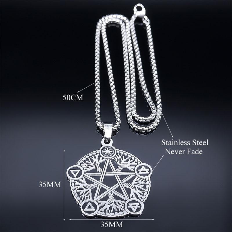 Witchcraft Pentagram Necklace Stainless Steel Silver Color Witch Pagan Star Symbol Necklace Wicca Jewelry collares de moda