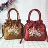 Leaf Embroidery Flower Handbag Satin Silk Small Purse Wallet Hanfu Drawstrings Bag  Ladies/Girls