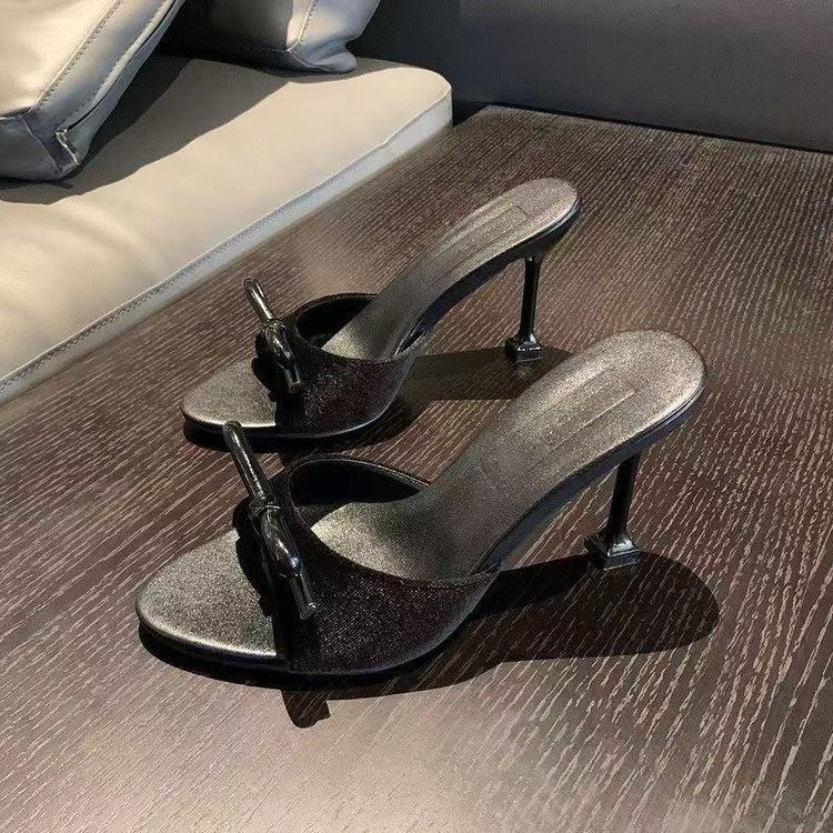 Sandals women summer wear 2025 foreign trade new one-word drag fairy fashion bow slippers sandals high heels