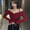Hong Kong Style One-Shoulder Clavicle-Revealing Crop Top for Women