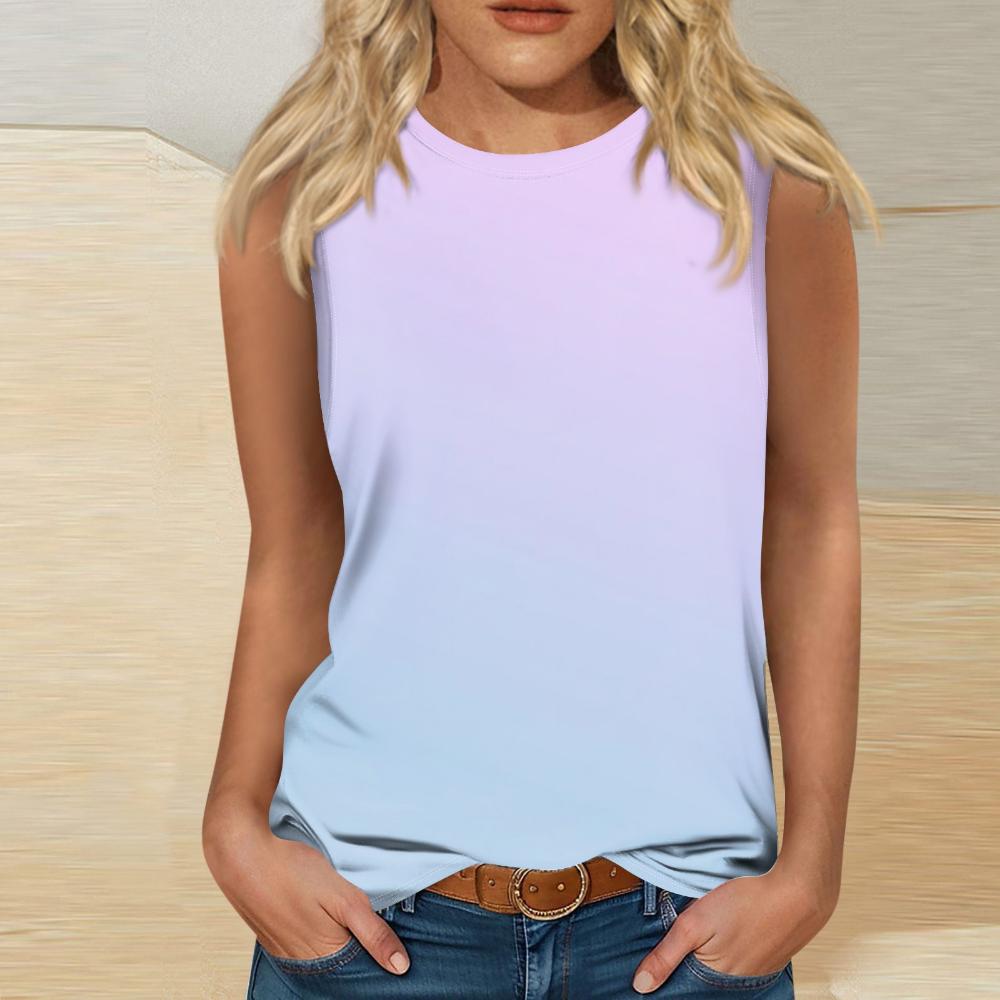 T-shirt da donna girocollo senza maniche, top leggero senza maniche con stampa TRAF