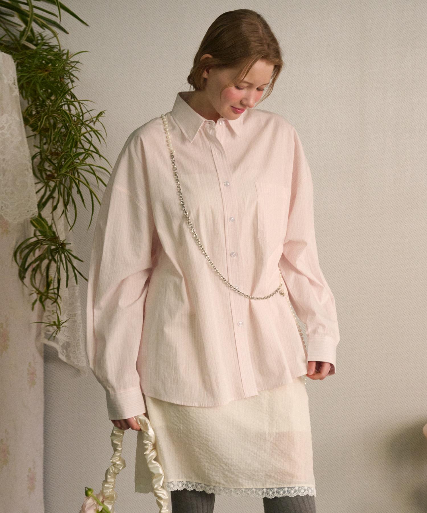 Rosiro Loose Pin-Stripe Shirt Pink Stripe Pale Pink/Free