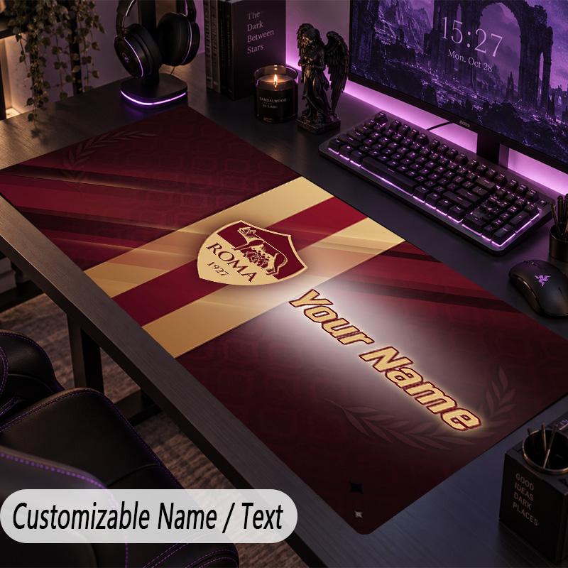 Custom Text Big Mousepad, Extended Desk Pad For Laptop Work GameAS Roma FC