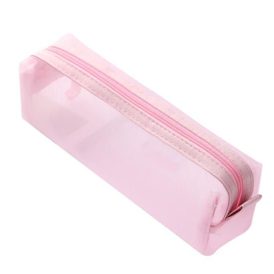Solid Color Zipper Transparent Mesh Pencil Case Pen Storage Bag Student Gift